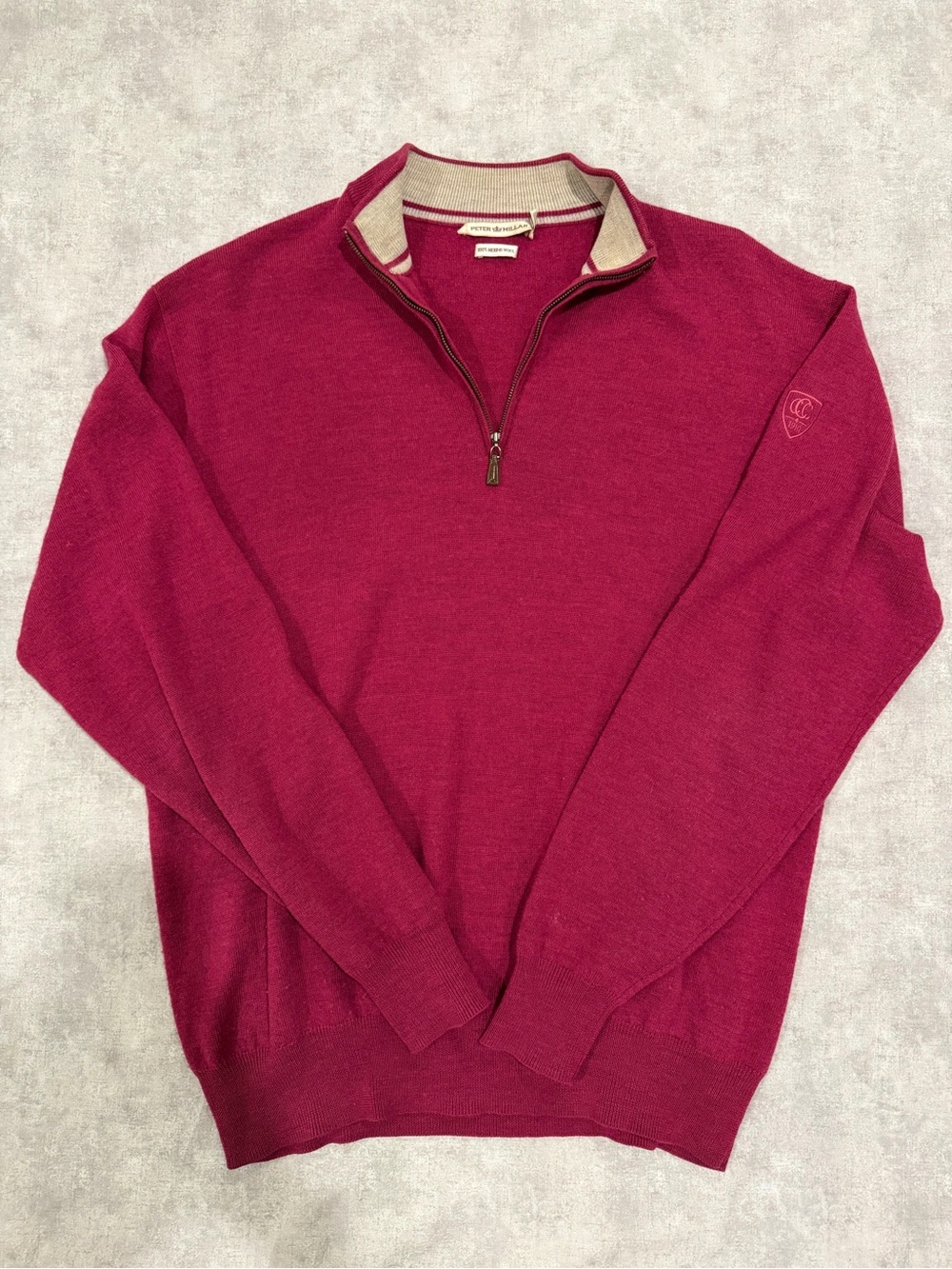 Peter Millar Men's Zip Pullover in Berry Red with Contrast Collar